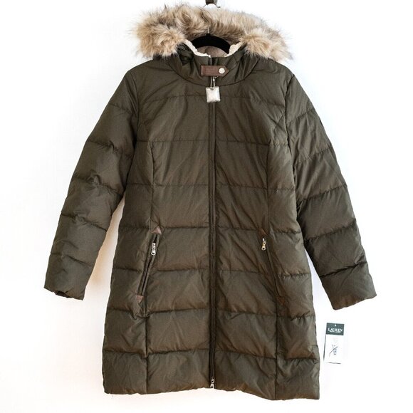 NWT Ralph Lauren Down Feather Faux Fur Hooded Parka Puffer Coat $330 - Size PM - Picture 2 of 7